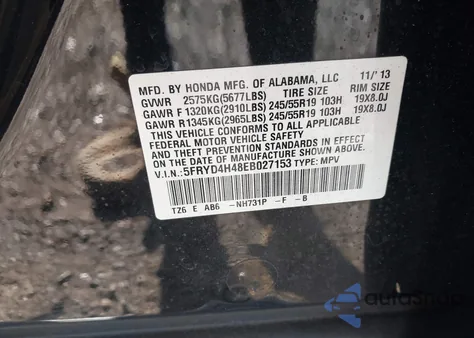 2014 Acura Mdx Technology Package from USA, damaged, VIN 5FRYD4H48EB027153
